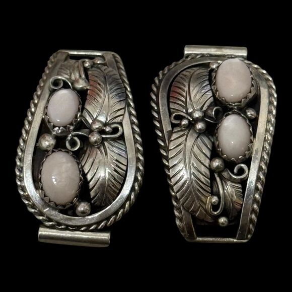 Vintage Native Unsigned MOP Sterling Watch Tips - Picture 2 of 4